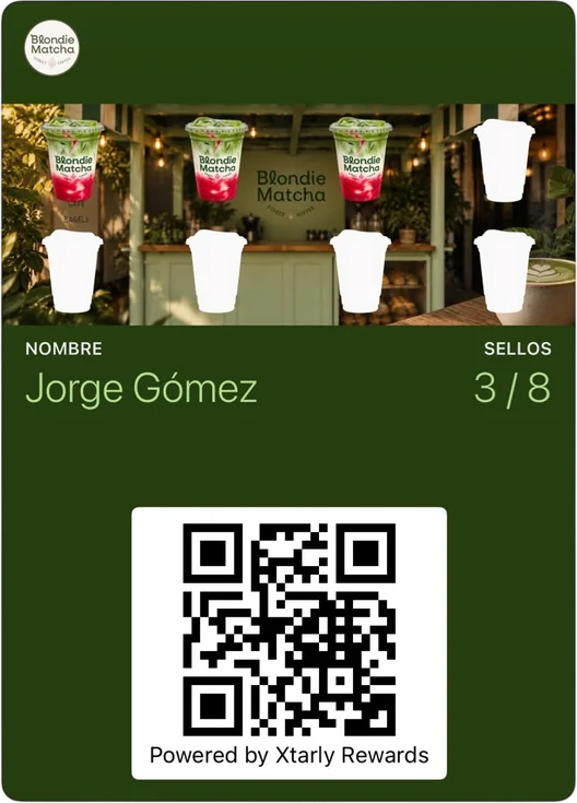 Tarjeta de lealtad de Blondie Matcha + street coffee en Apple Wallet